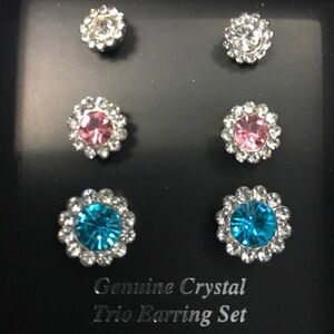 Earring Pierced Post Genuine Crystal Trio Earring Set Sparkling Set of 3